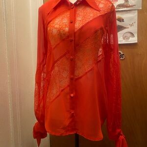 BCBG Vibrant Orange Lace Blouse